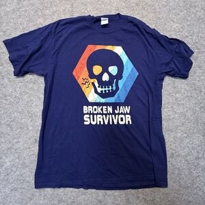 Port & Company Men's XL Navy Broken Jaw Survivor Graphic T-Shirt 100% Cotton